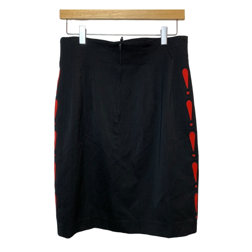 Vintage 90s Escada Wool Exclamation Point Black Red Pencil Skirt 42
